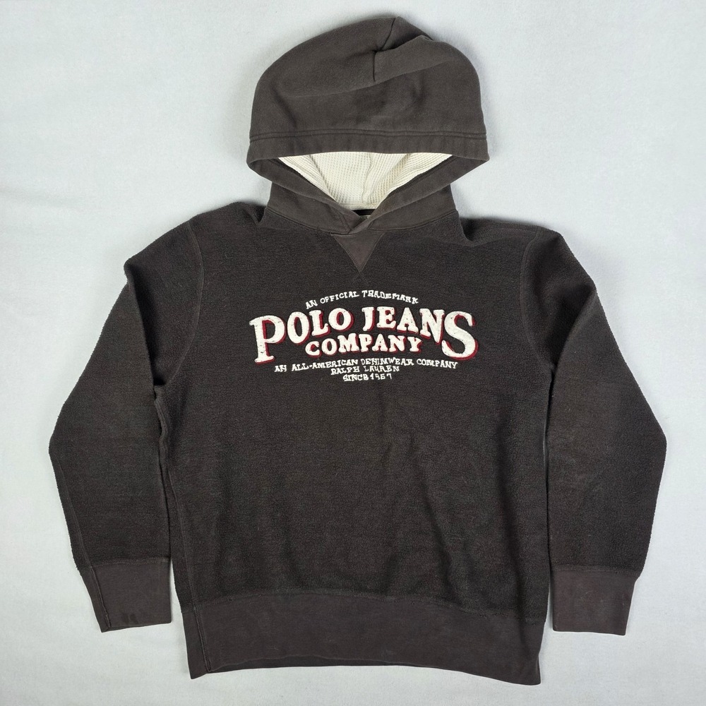 Vtg Y2k Polo Ralph Lauren Hoodie Mens Medium Brown Thermal Hood Skater Grunge
